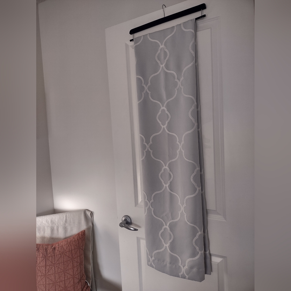 Lined Curtains Set Of 4 In Soft Grey With White Stitching Pattern